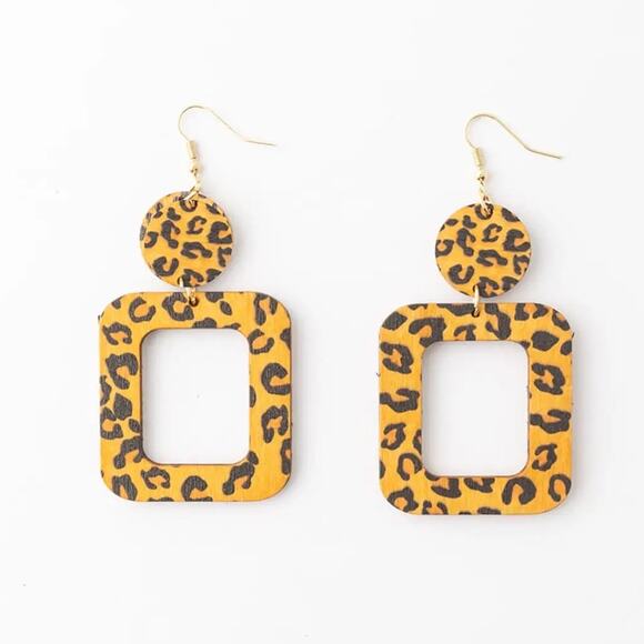 New Plunder “Clarissa” Wooden Cheetah Print Earrings (3.25”) - Picture 2 of 4